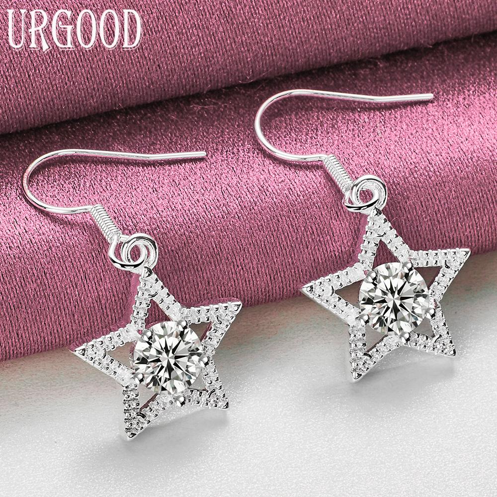 925 Sterling Silver AAA Zircon Star Earrings Wedding Jewelry