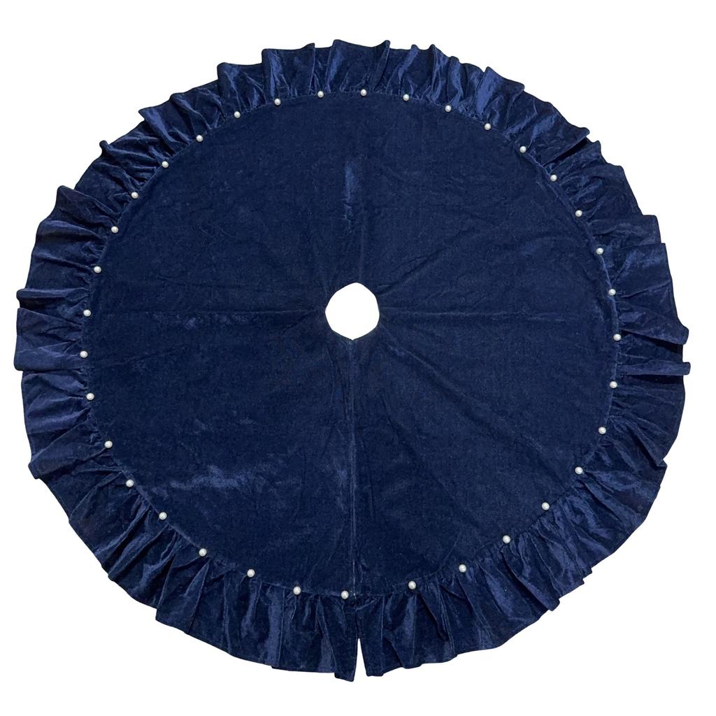 Velvet Christmas Tree Skirt with and Lace Trim, 90 Cm, Holiday Home Decor