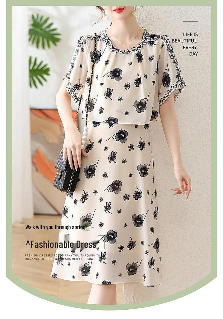 Elegant Chiffon Dress for Young Mothers - 2026 Summer Fashion, Age-Reducing Two-Piece Skirt for Middle-Aged Women