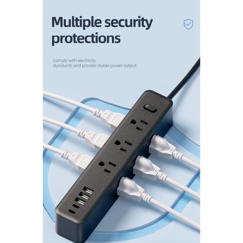 Flat Plugs Surge Protectors Power Strips 9Outlets 3USB/2 USB C Port Wall Mountable Design For Home Office Dorm Essential