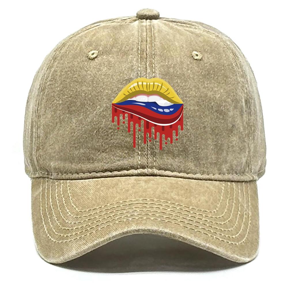 Colombia Flag Mouth Print Snapback Baseball Hat, Patriotic Mesh Hat Stylish Curved Brim Retro Leisure Adjustable Sun Hat