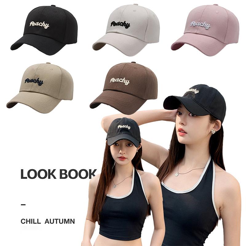 Sweet Peachy Letter Embroidery Baseball Hat For Women Korean Girl Peaked Cap Outdoor Soft Cotton Snapback Sun Visors Hat