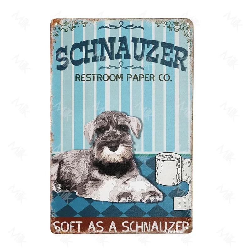 Funny Pet Schnauzer Dog Shop Art Metal Tin Sign Wall Poster Iron Painting for Bathroom Toilet Laundry Street Sweet Home Decor