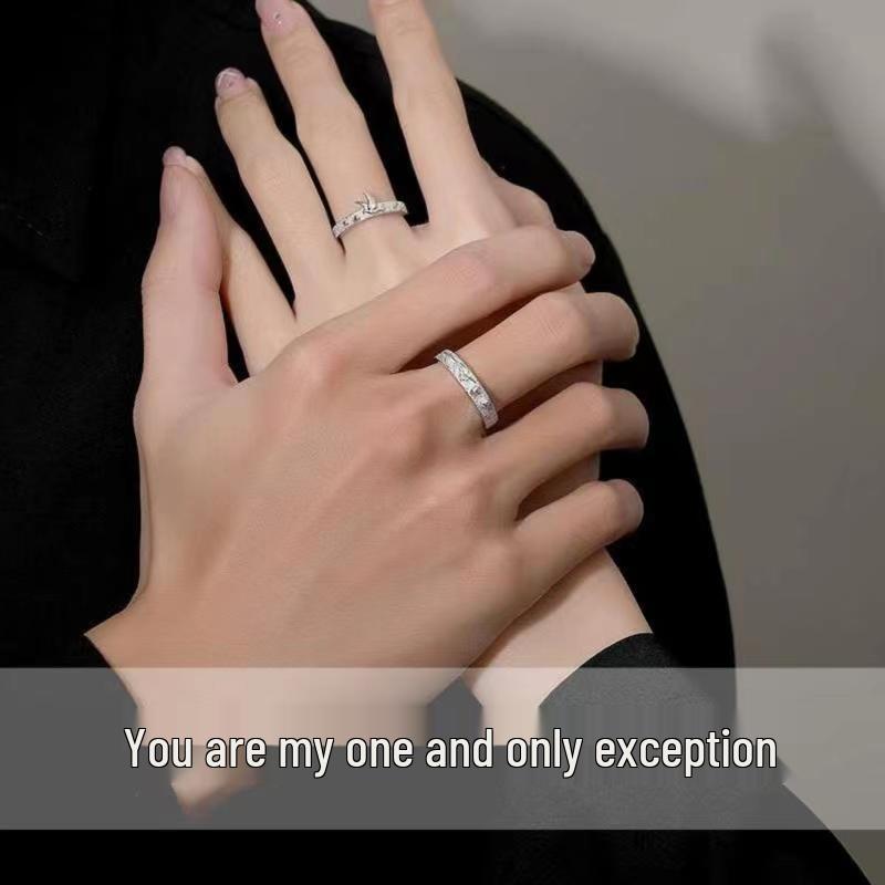 New Blue Eucalyptus & Bird Couple Rings for Women & Men: Niche Design, Light Luxury Wedding Bands, Perfect Christmas Gift