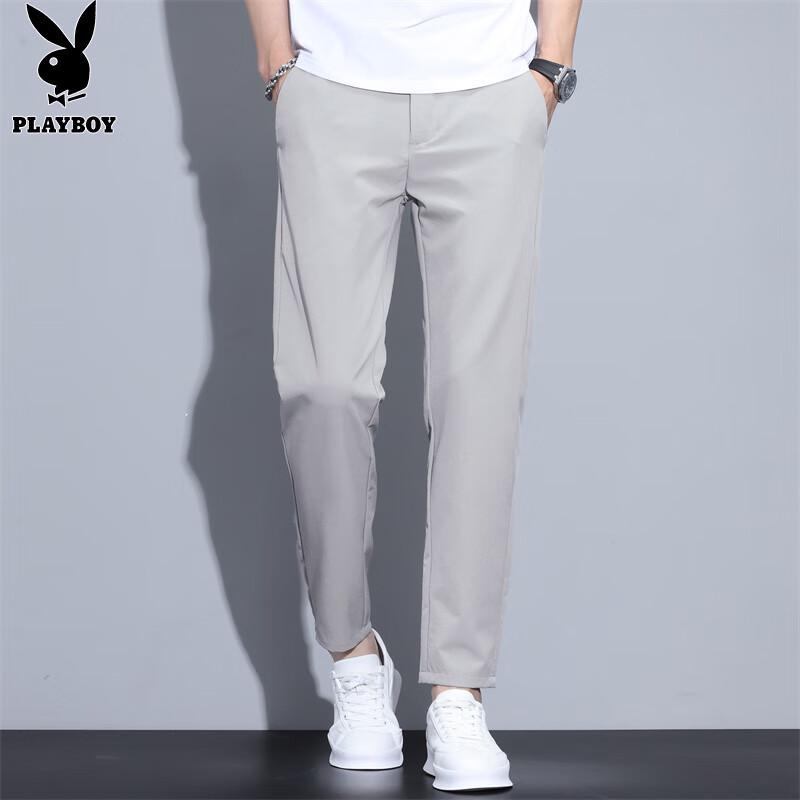PLAYBOY Men's Slim-fit Ice Silk Cropped Casual Pants
