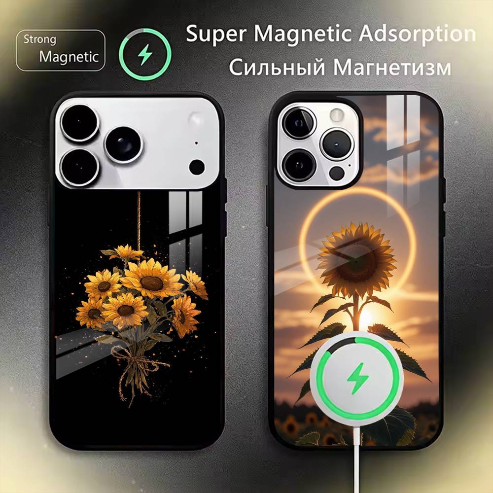 Moonlit Sunflower Field Phone Case For iPhone17,16,15,14,13,12,11 Plus,Pro Magnetic For Magsafe Wireless Charging
