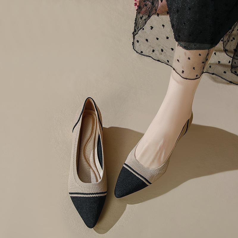 

Flying knitting breathable medium heel thick heel pointed knitting pointed soft sole single shoe knitting women s spring and autumn 40