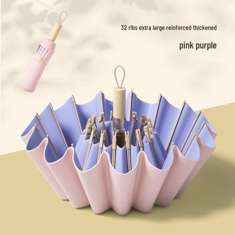 32-rebrový skladací dáždnik pre ženy s dvojakým použitím - Ochrana pred slnkom a dažďom, UV ochrana, Zväčšený, Zosilnený, Zahustený slnečník