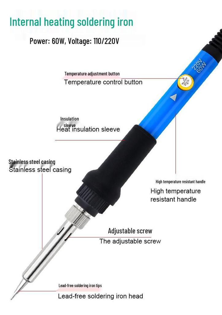 60W Adjustable Temperature Electric Soldering Iron with Switch - US Standard Solder Pen Kit for Home Repair