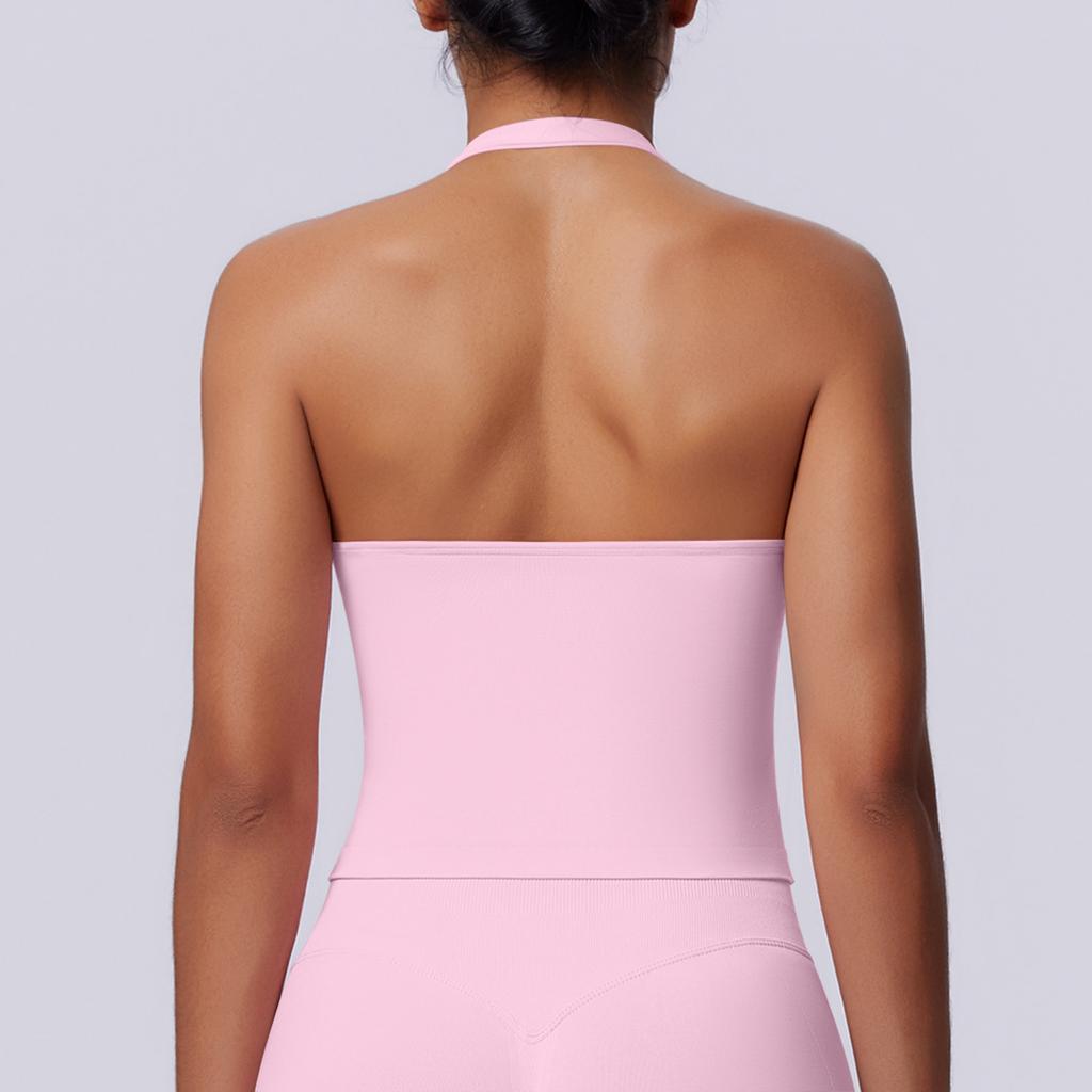 Solid Color Halterneck Beautiful Back Tight Sports Vest Sports Running Fitness Yoga Clothing Tops For Women