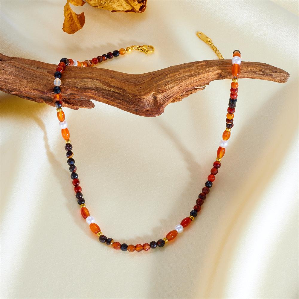 Niche Light Luxury Natural Stone Necklace Beaded Simple Retro Collarbone Chain Dopamine Exquisite Small Fragrance