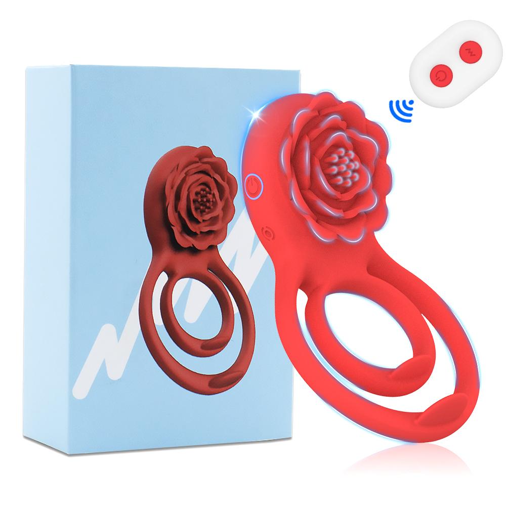 Penis Ring Vibrator Extender Remote Control Cock Ring Penis Sleeve with Rose Clitoral Stimulator Male Couple Sex Toys for Men