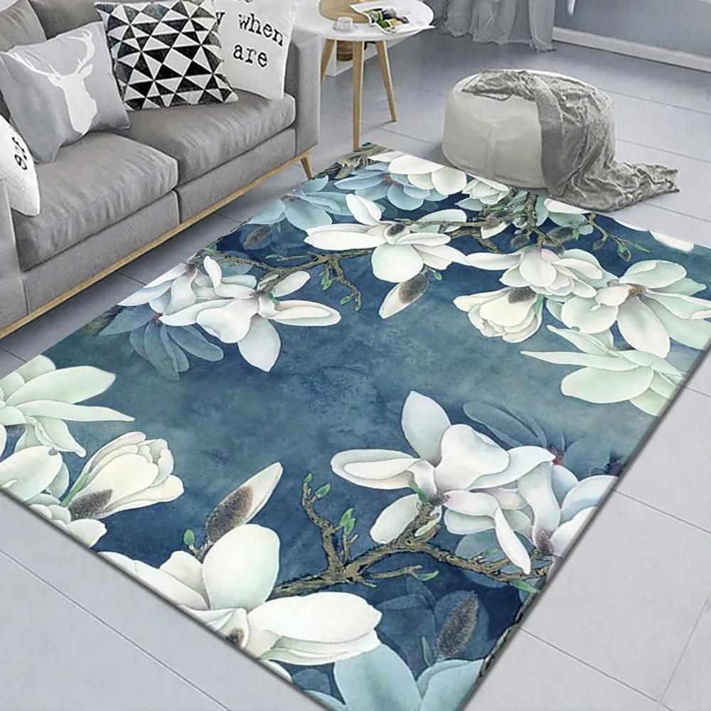Loop-Pile Carpet Classic Scenic Flower Living Room Mat Bedroom Rug Sofa Large Rug Non-Slip Washable Home Decor