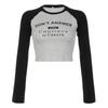 European and American Autumn and Winter Women's Street Letter Printed Contrasting Long Sleeved Crop Top T-shirt Round Neck Basic Top