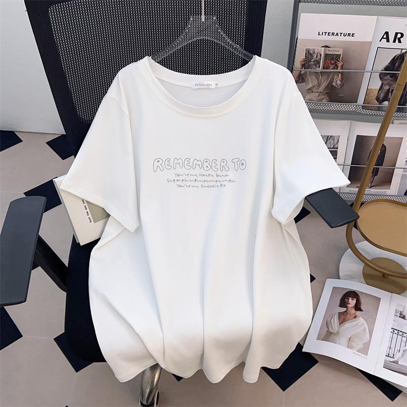 Women's Plus Size Loose Fit Short-Sleeve Round Neck Mid-Length T-Shirt (Available in 200/300/350 jin)