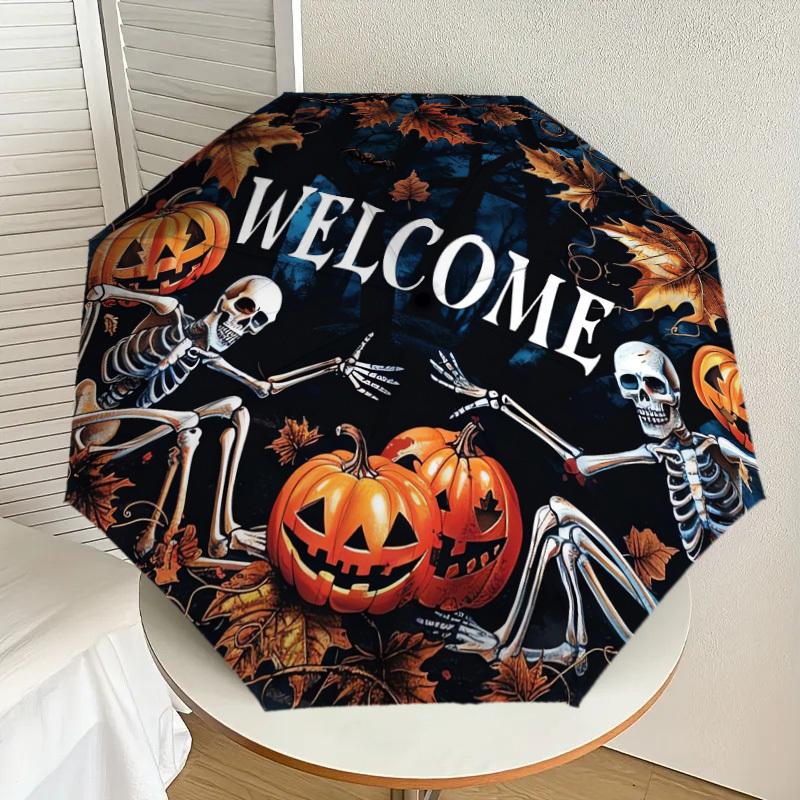 

1pc Halloween Skeletons Pumpkins Welcome Sign Umbrella with Plastic Handle,Suitable for All Seasons Home Travel Outdoor UmbrellaDD512