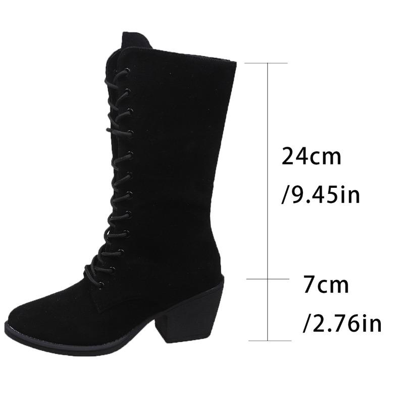New Style Hot Sale Big Size 43 Lace-up Women's Vintage Mid-calf Boot Women Shoes High Heels Retro Purple Black Brown Boot Female