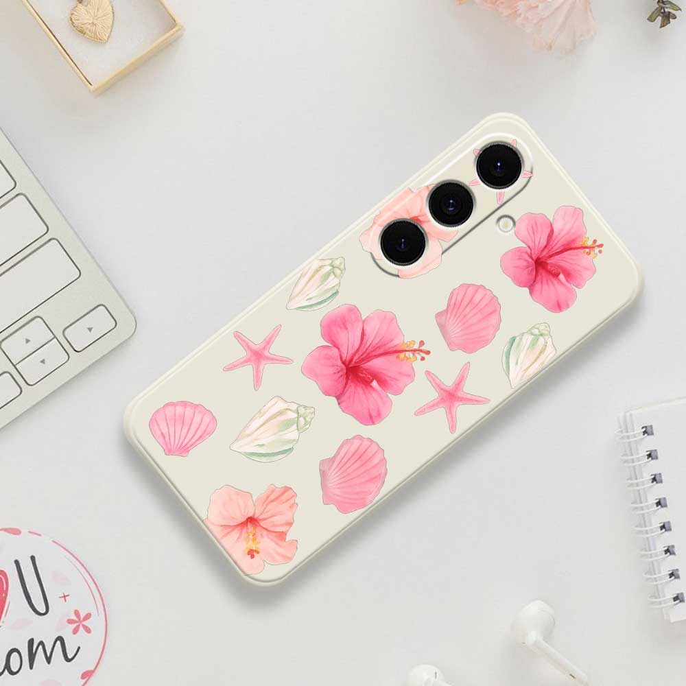 For Samsung Galaxy S25 FE Case Peach Blossoms Shells Pattern Printing Straight Edge TPU Phone Back Cover