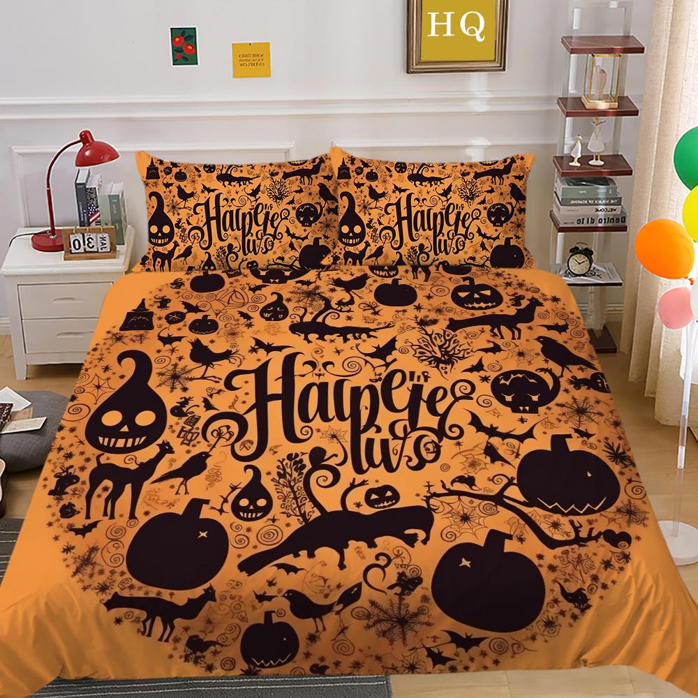 3D Halloween Home Bedding Set Pumpkin Ghost Quilt Cover Pillow Case 2/3 Pieces AU220 * 240 Full Size Soft and Easy To Clean Bedroom Decoration