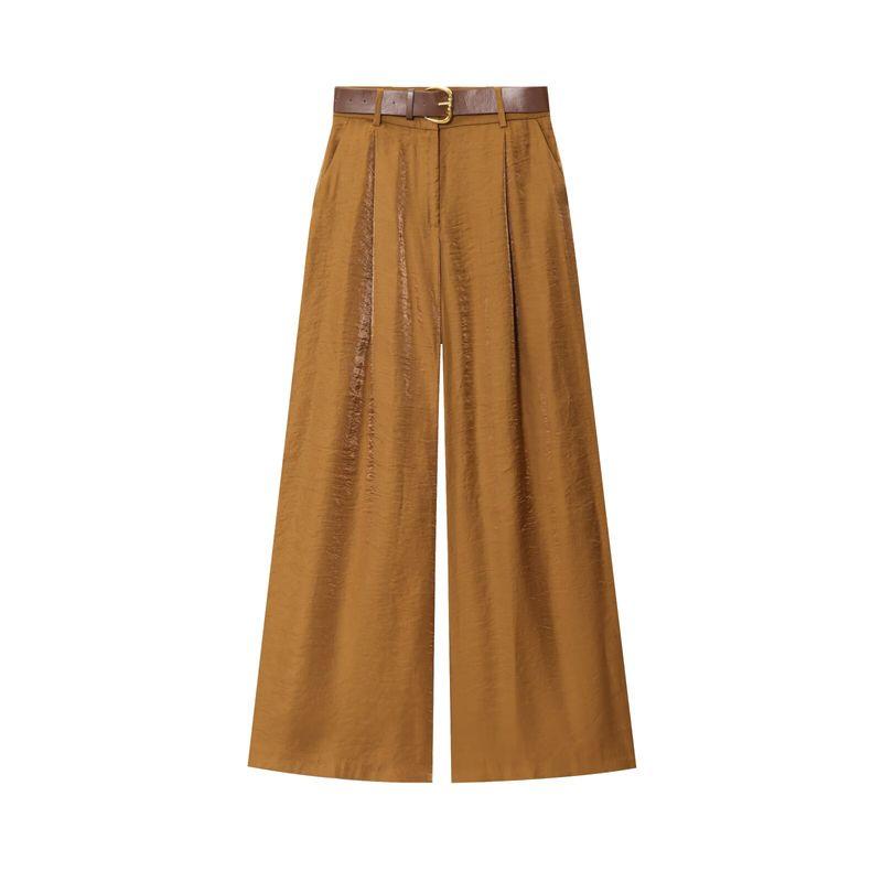Kaslead New Arrival Women's Clothing Fashion Style Fashion All-Match with Belt Silk Satin Casual Straight Pants