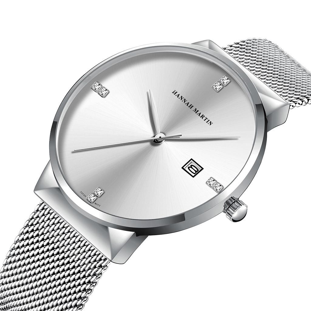 

Классические водонепроницаемые модные мужские кварцевые часы с календарем из нержавеющей стали и сетчатым поясом