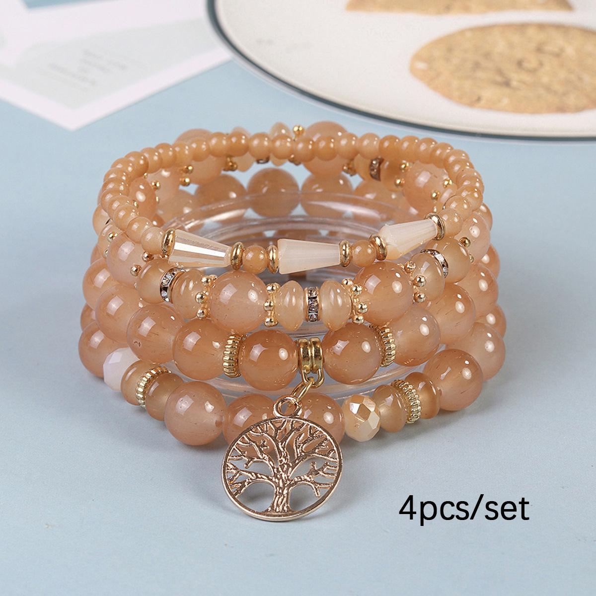 JYL TS Bracelet  Bohemian Tree of Life Elastic Promotes Stability & Abundance Coffee