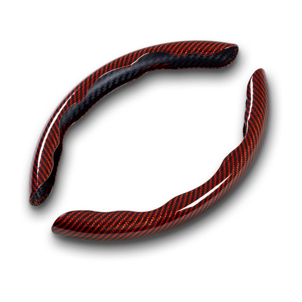 Steering Wheel Cover, Carbon Fiber, Anti-slip, Sweating, Breathable, Abrasion Resistant, Durable, Ultra Thin, Fits S/M (Carbon, Red)