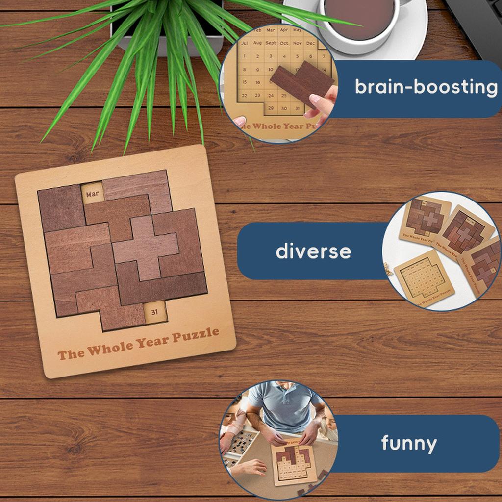 Daily Calendar Puzzle for Adults,A Puzzle To Challenge 365+ Date, Wooden Puzzles (2 Pack)