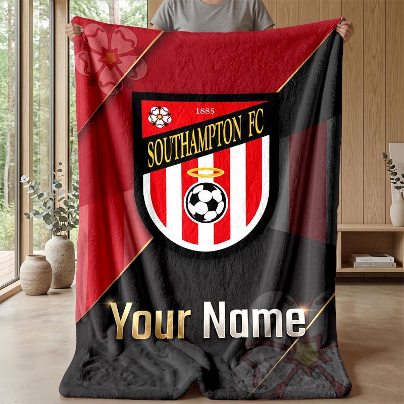 Coperta in Flanella Southampton FC con Testo Nome Personalizzato Logo Calcio Coperta in Pile Personalizzata Regalo Speciale per Divano Camera da Letto Casa