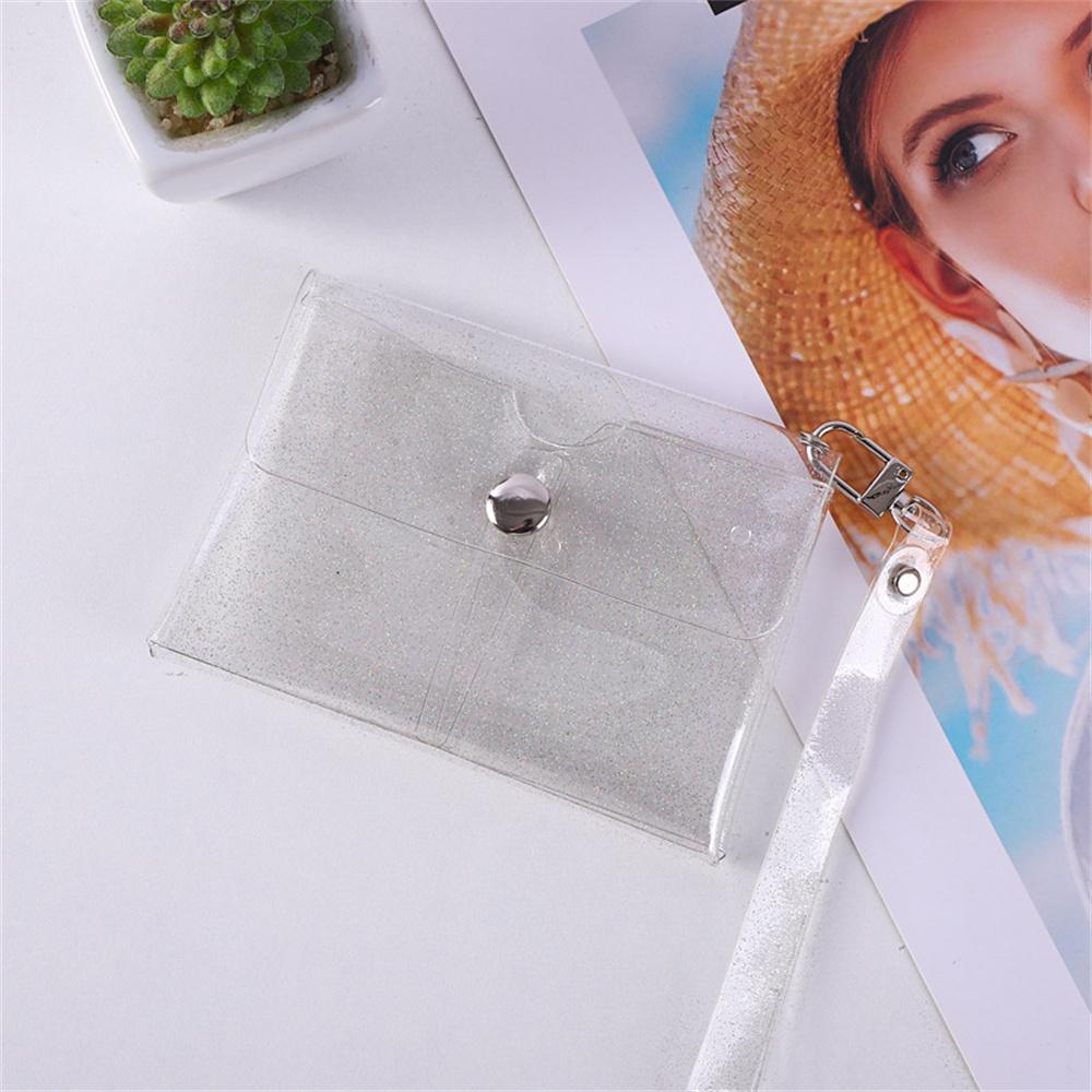 PVC Transparent Coin Purse Wallet Earphone Lipstick Storage Bag with Keychain Wrist Strap Girls Portable Key Case Card Holder