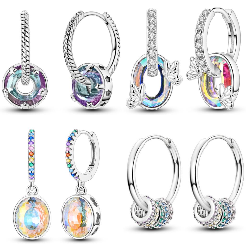 Orstarry 925 Silver Crystal Circular Eardrops Drop Earrings Women Earrings Charm Fashion Versatile Party Jewelry Gifts
