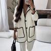 2 Pcs/Set Women Autumn Shirt Pants Set Turn-down Collar Single-breasted Long Sleeves Patchwork Top Wide Leg Loose Trousers Homewear Casual Outfit