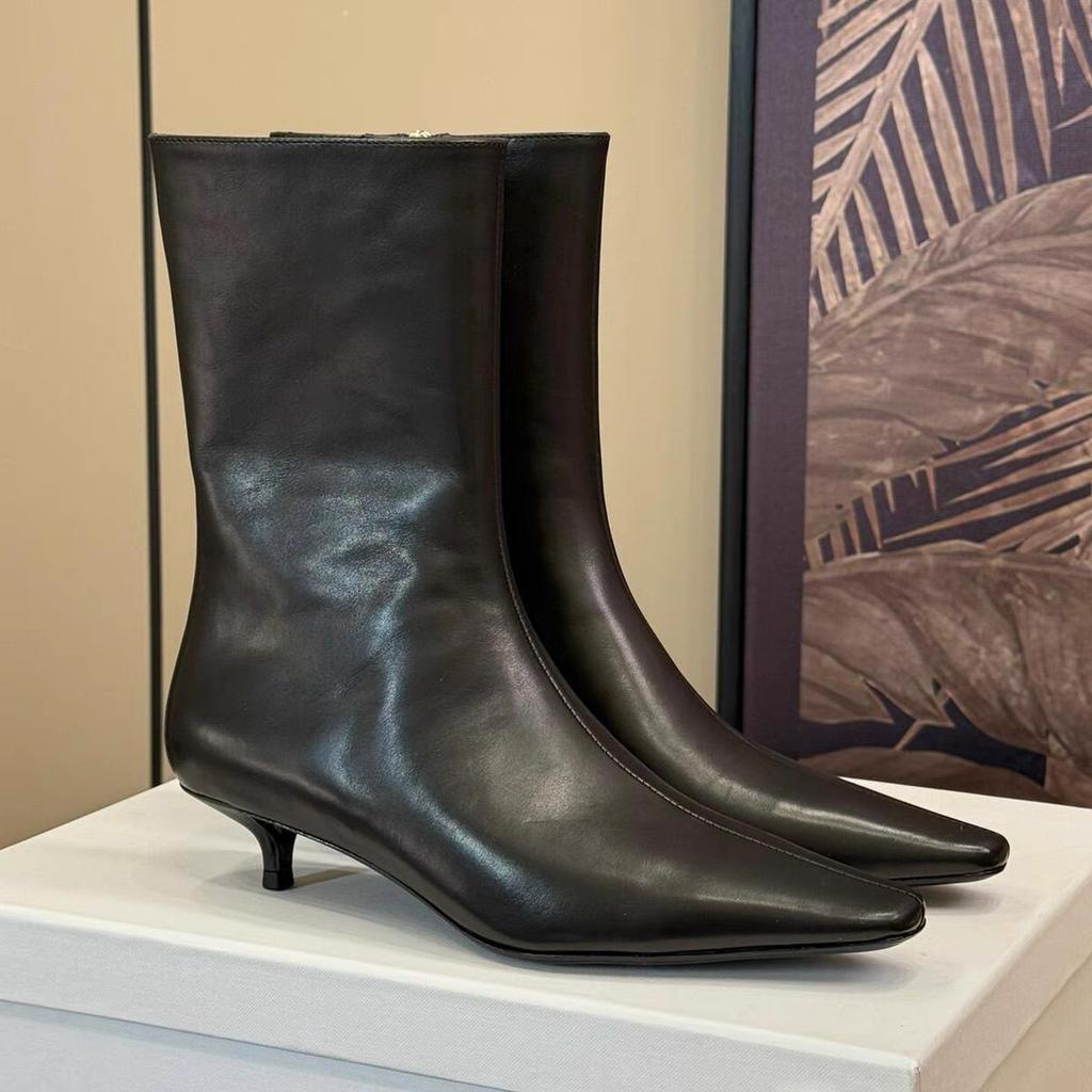 Vintage Small Square Head Thin Heel Cat Heel Side Zipper Thin Short Boots Medium Boots Women's 2025 Autumn and Winter Fashion Boots Martin Boots