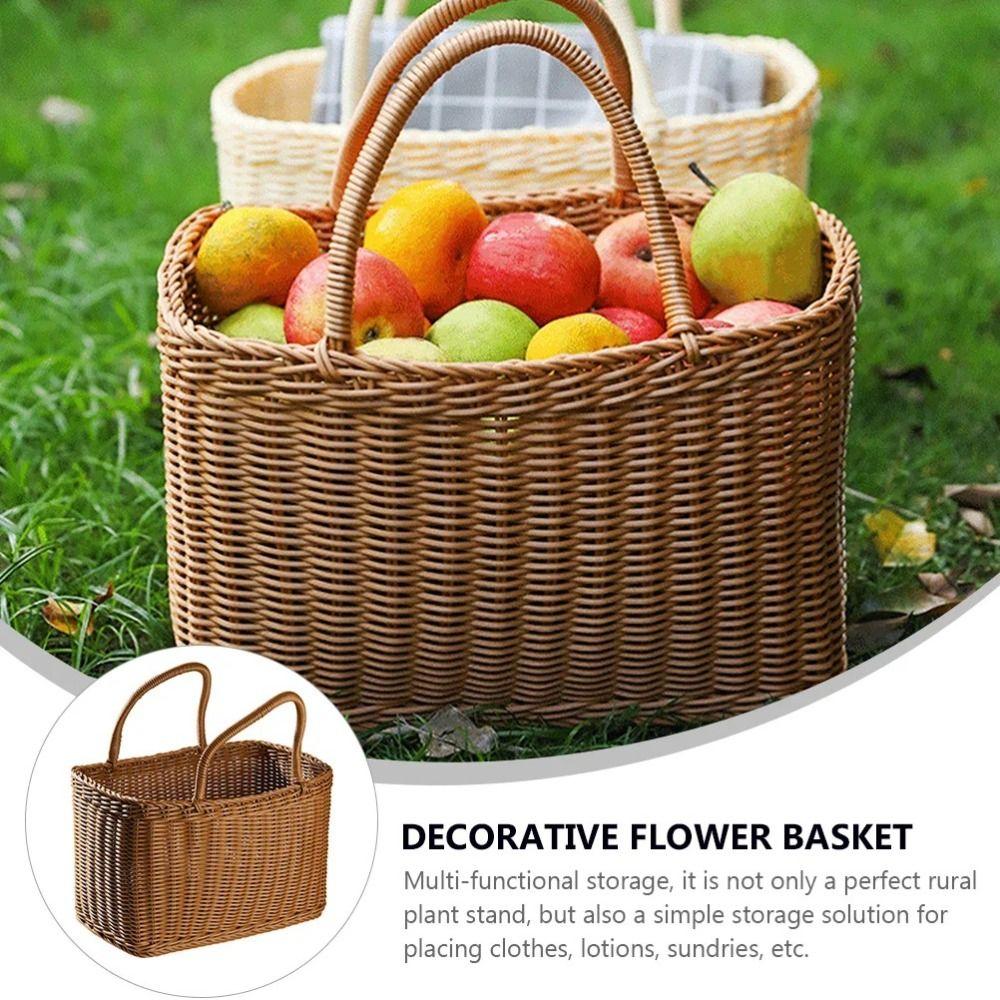 Rectangular Woven Basket With Handle Flower Basket Picnic Basket Snack Sundries