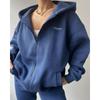 Damen Langarm Fleece Bedrucktes Kapuzensweatshirt und Lässige Hose Zweiteiliges Set