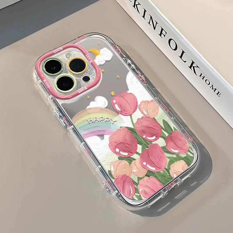 Pink Rose for IPhone17 Mirror Phone Case for Apple 15promax Small Fresh 14 Flower 13