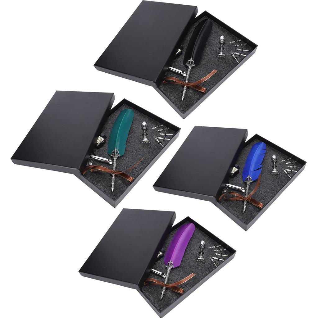 Set di penne d'oca, penna a immersione, timbro, studenti, insegnanti, calligrafia antica, regalo vintage