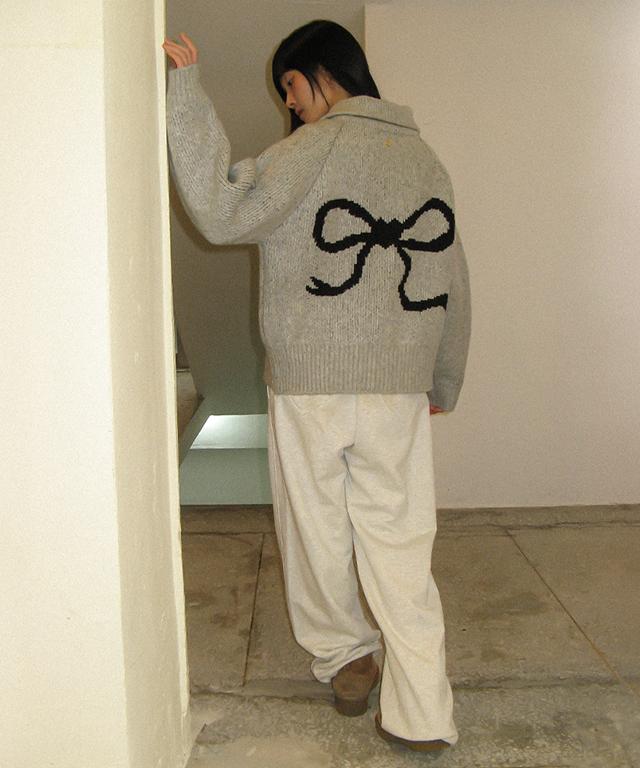 RONRON Back Heart Stitch Pocket Sweat Jogger Pants White Melange