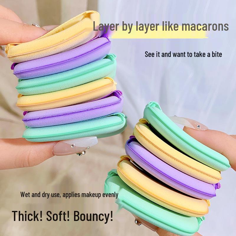 xixi Soft Macaron Cushion Puff: Expands When Wet, Adheres Well, Crease-Free Base Makeup, 6-Piece Set