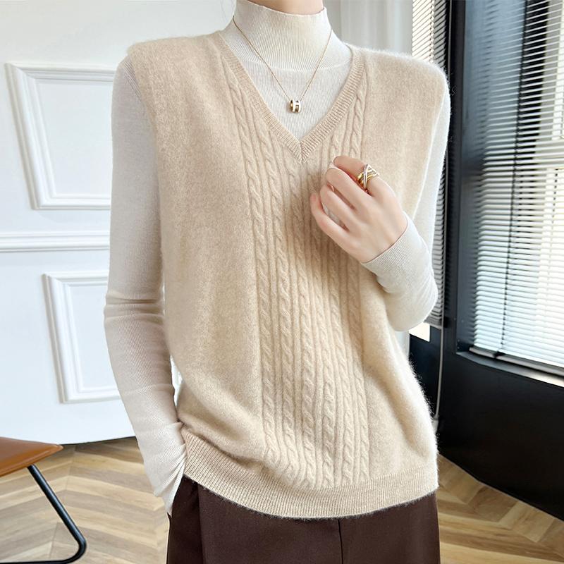 

Женский кашемировый жилет Qinghe кашемир 30% кашемир 70% шерсть осенне-зимний кашемировый жилет мягкий и теплый XXL бежевый