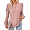 V-neck Long Sleeve T-shirt Women Loose Top Solid Jacquard Splice Design