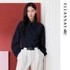 Women's Wide Lapel Cotton Puff Sleeve Blouse