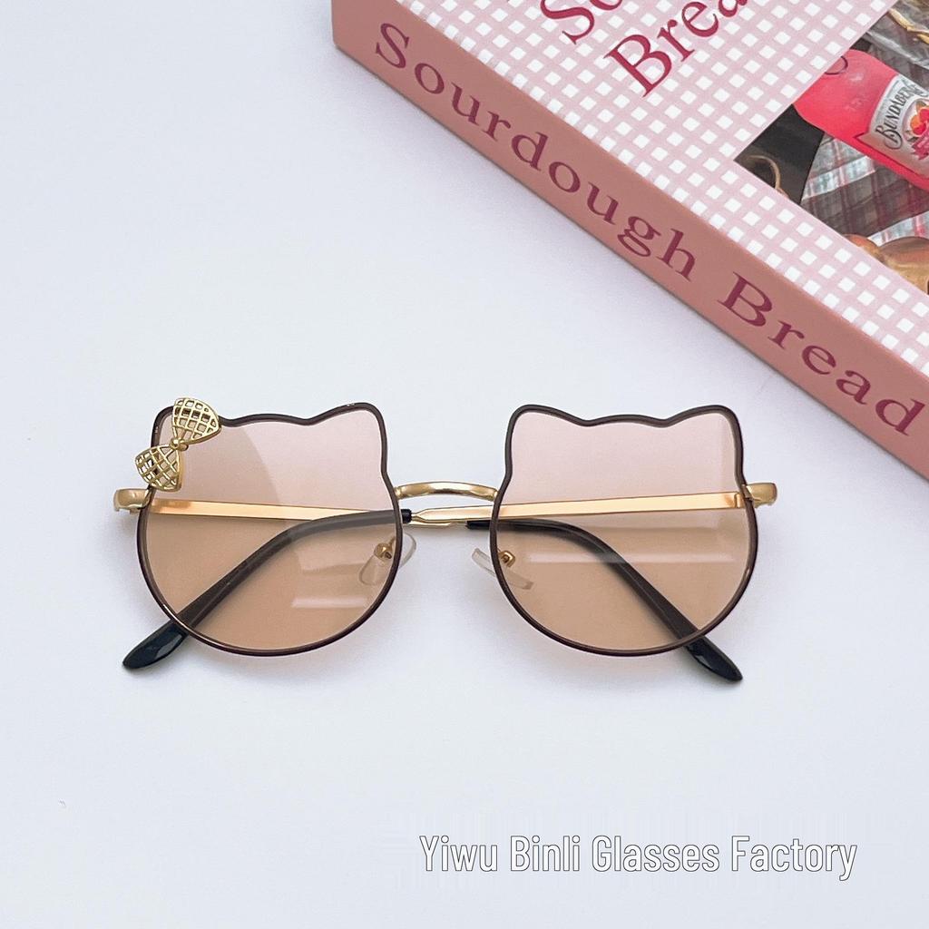 Kids' Cute Cat Frame Sunglasses - Metal Street Style with Bowknot, Perfect for Boys and Girls