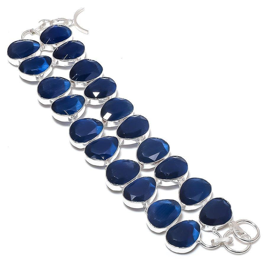 Iolite Quartz Gemstone 925 Sterling Silver Bracelet 7-8"