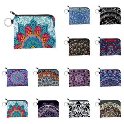 Boho Wechselgeldbörse, kleine Geldbörse, Mini-Geldbörse, Münztasche, Blumendruck, wasserdicht, mit Reißverschluss, exquisites Geschenk für Frauen und Mädchen