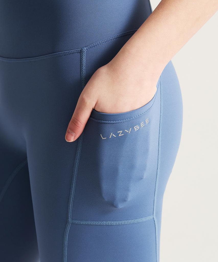Leijibi Core Flex Pocket Women'S Leggings Knee-Length Running Shorts Blue
