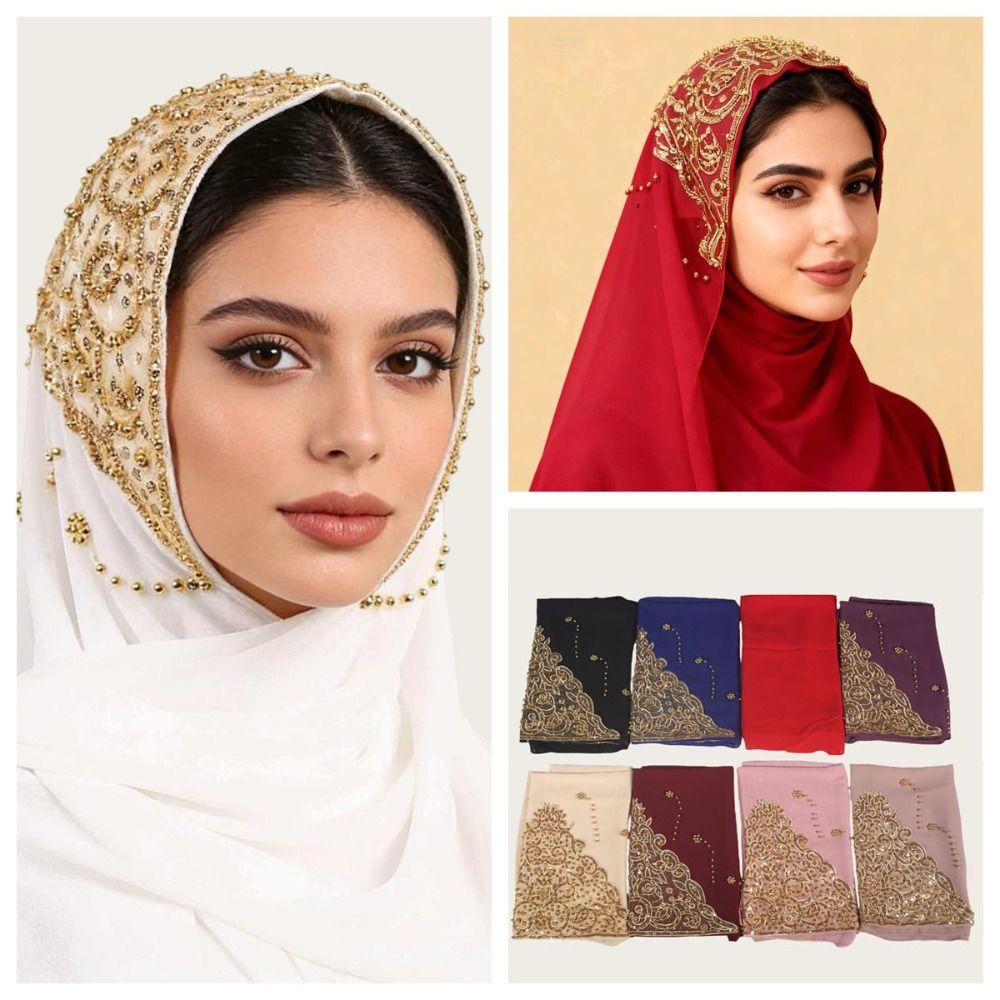Chiffon Turbans Head Breathable Islamic Crinkle Shawl New Rhinestone Chiffon Scarf