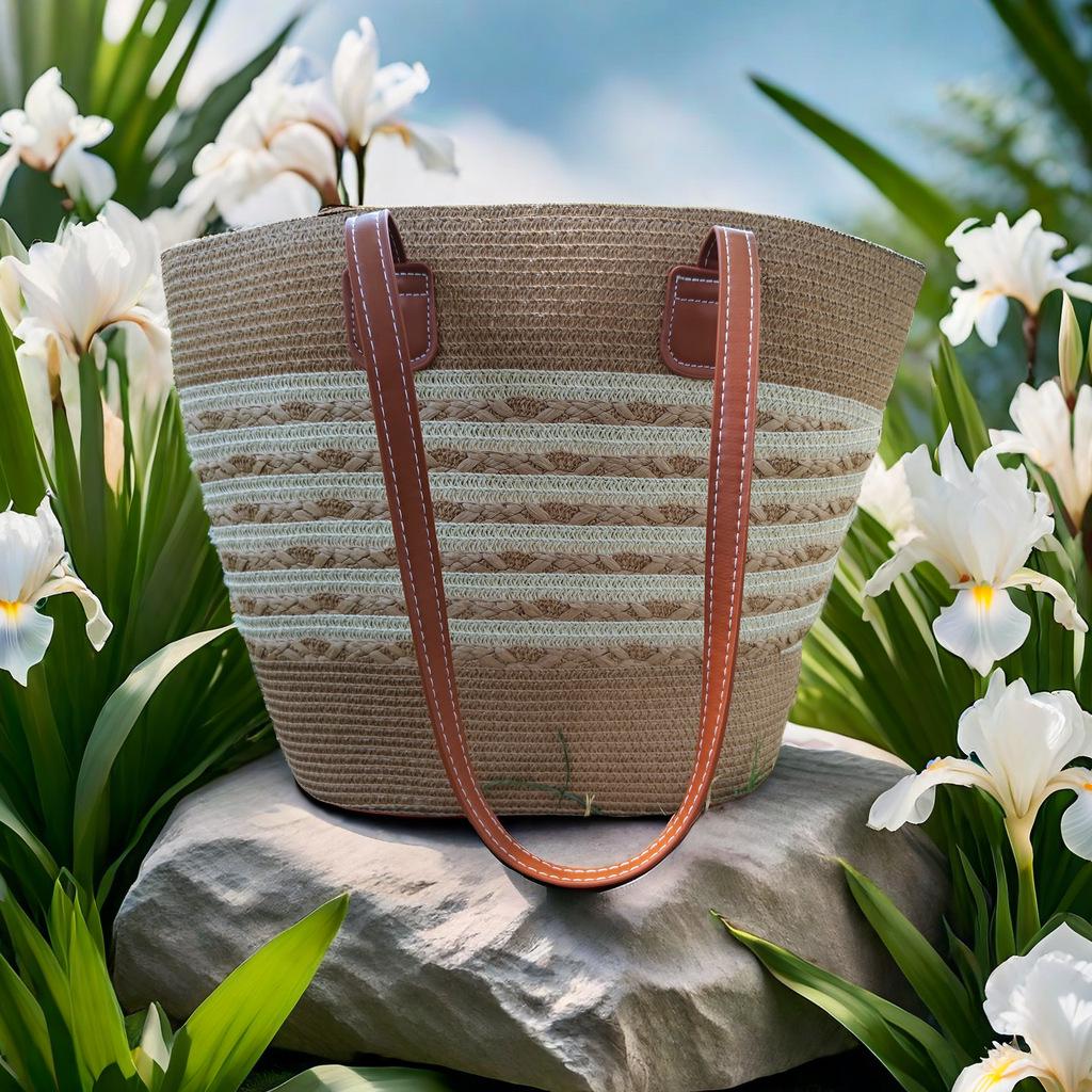 Women's Large Straw Beach Tote - Summer Handbag, Seaside Shoulder Bag, Vegetable Basket Style