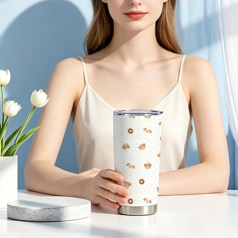 Car Tumbler 591ml Dot Bear Donut Element Straw Cup Metal Drink Mug 20oz Car Straw Cup Gift Cup Leakproof Tumbler Car Tumbler 591ml