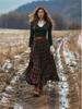 European & American Women's Retro Plaid Midi Skirt - High Waist, Plus Size, Large Hem (2025)